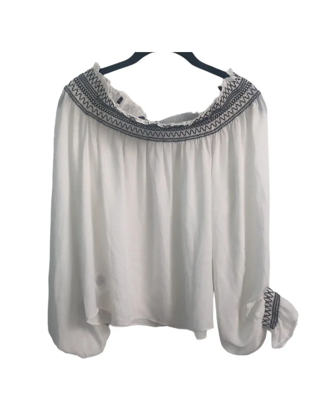 Laundry By Shelli Segal White Off Shoulder Blouson Sleeves Blouse Size Large